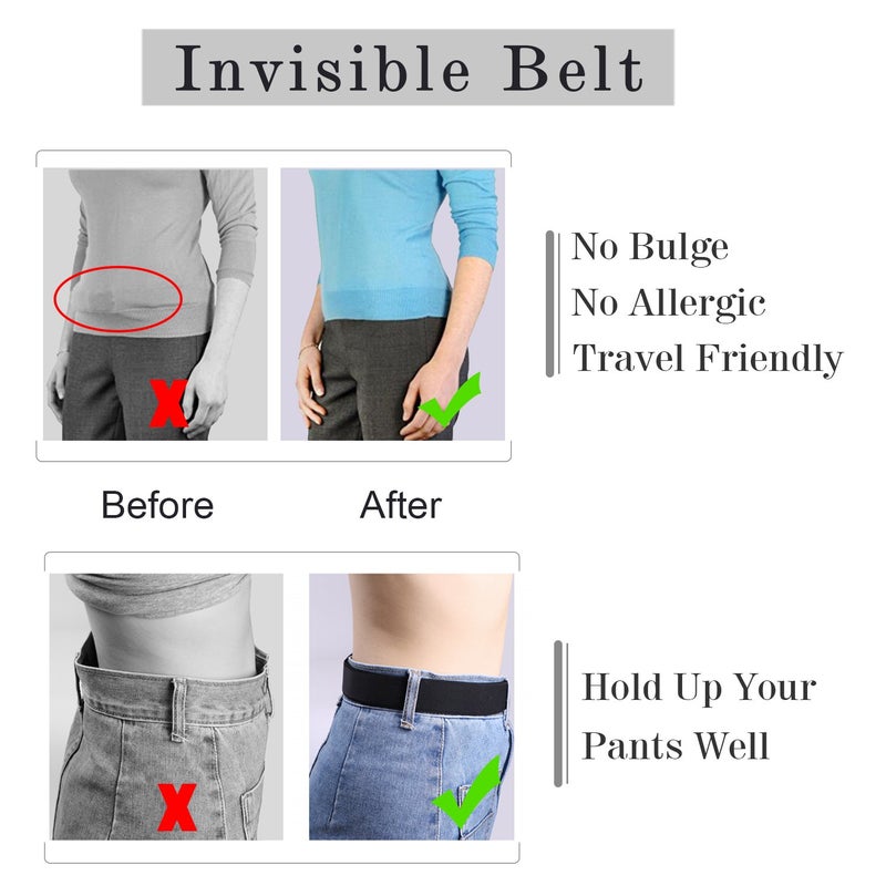 SUOSDEY Women Invisible Belt Black Stretch Belts for Women Adjustable With No Show Plastic Buckle - Image 4